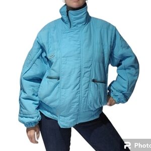 Vintage ELLESSE Sky Blue Ski Jacket with Black Trim size 4 (S/M) P2P 21"